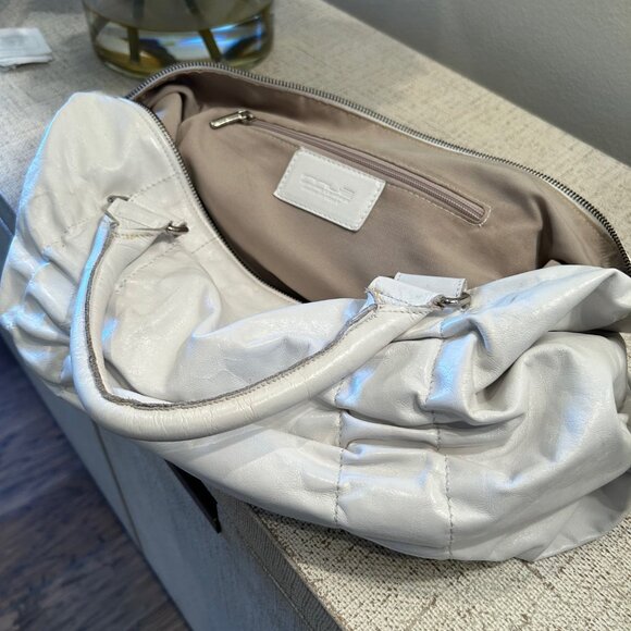 innue Leather Handbag with Ruching in White - Picture 3 of 7